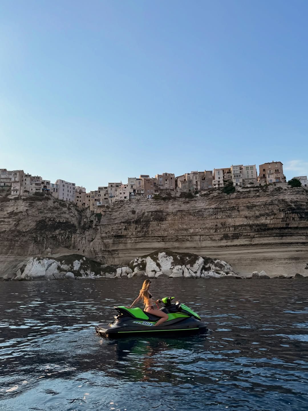 Garance, jet ski below the bonifacio cliffs, July 2026